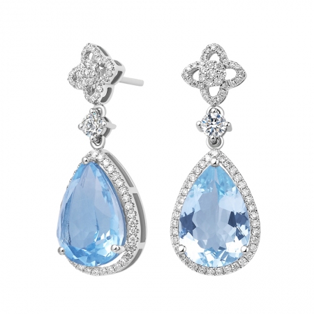 花蔓－钻石海蓝宝石耳坠-WithLove唯爱钻饰