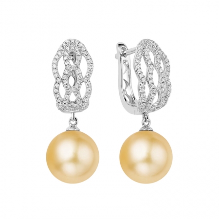 菁华浮梦－南洋金珍珠耳坠-WithLove唯爱钻饰