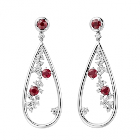 蔓藤－钻石红宝石耳坠-WithLove唯爱钻饰