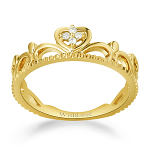 18K黄金钻石戒指-公主皇冠