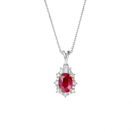 椭圆形红宝石钻石吊坠-WithLove唯爱钻饰