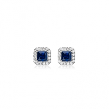 公主方蓝宝石钻石耳钉